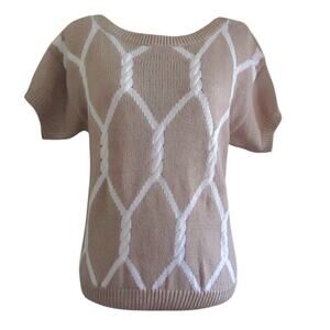 Vintage 90s Short Sleeve Tan Cream Knit Sweater Size Small Dana Blake